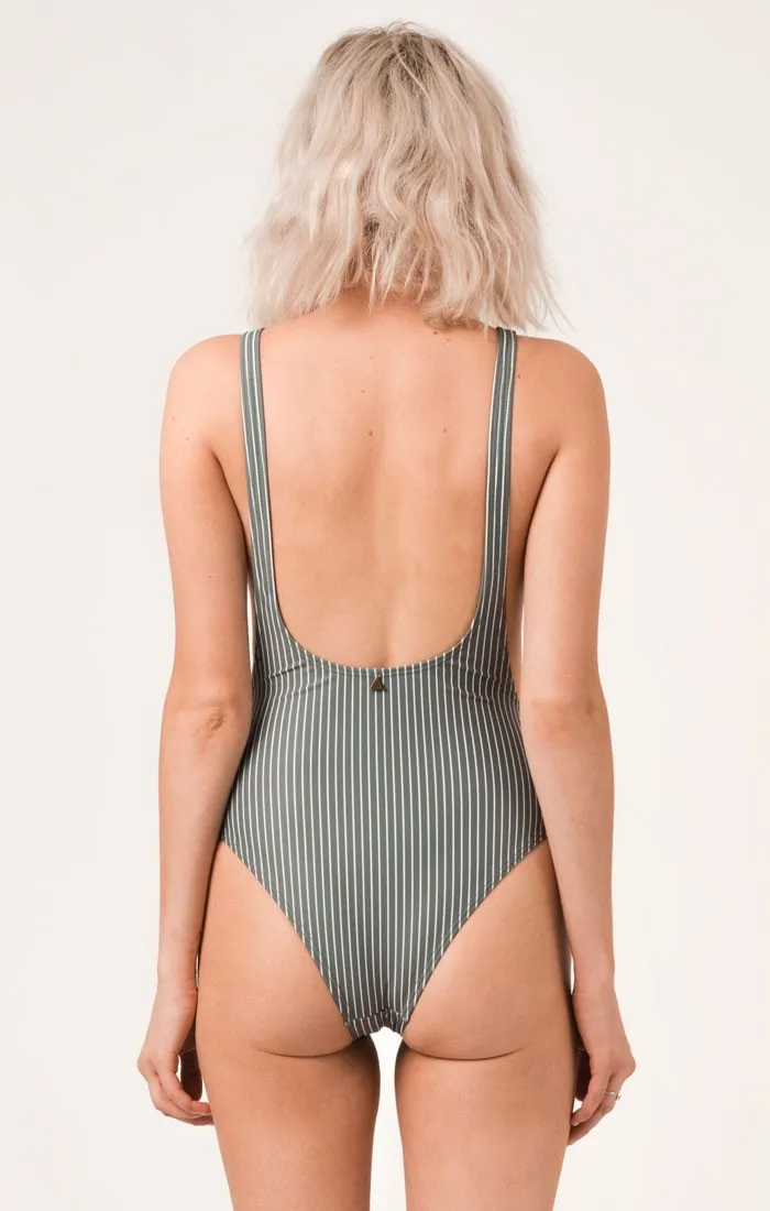 Afends Womens Grey Stripe One Piece - One Piece Swimsuit