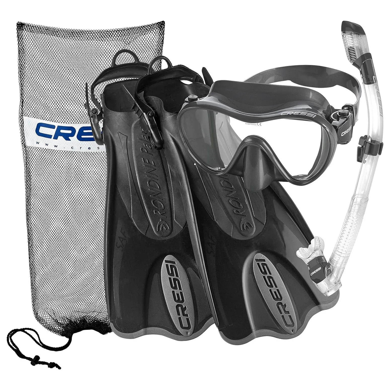 Cressi F1 Mask - Supernova Dry Snorkel - Palau SAF Fins Snorkel Set