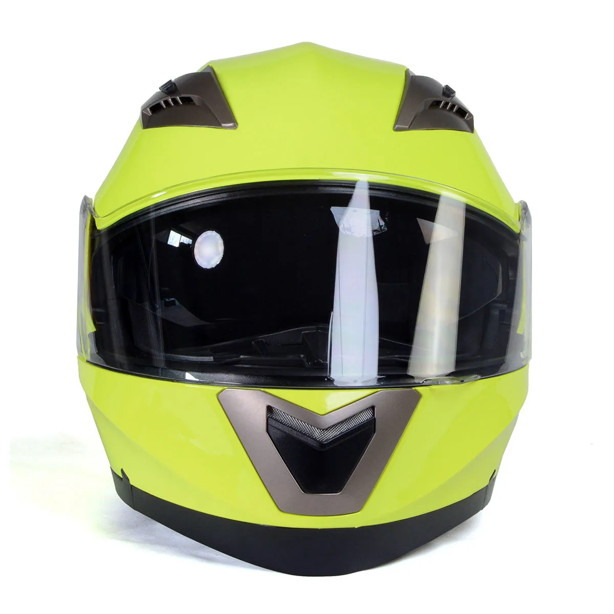 Milwaukee Helmets MPH9809DOT 'Ionized' Neon Yellow Advanced Motorcycle Modular Helmet for Men and Women Biker w/ Drop Down Visor