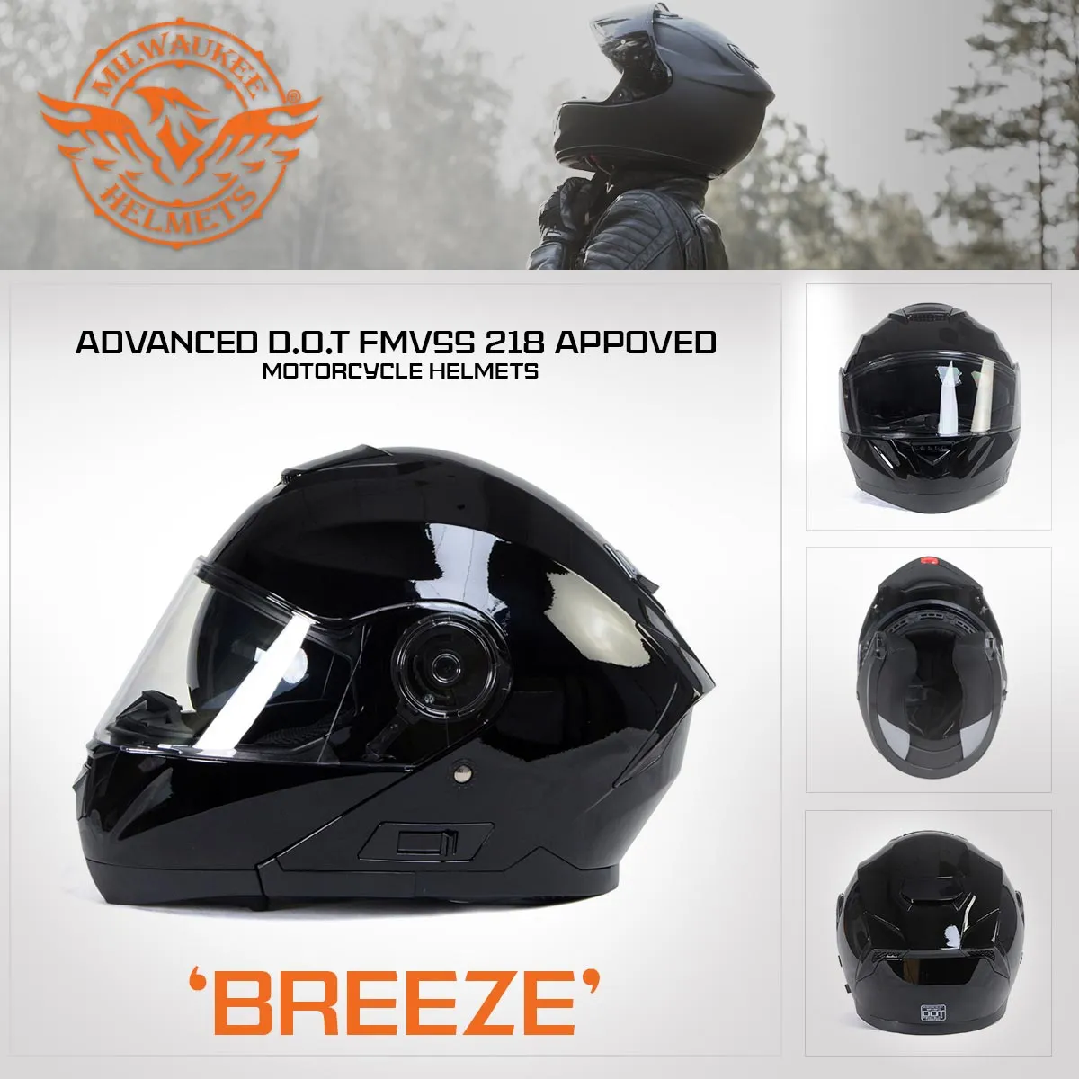 Milwaukee Helmets MPH9815DOT 'Breeze' Gloss Black Advanced Motorcycle