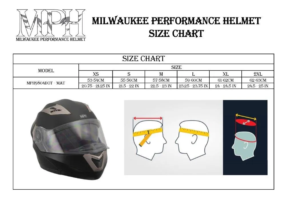 Milwaukee Performance Helmets MPH9804DOT Matte Black Modular Racing