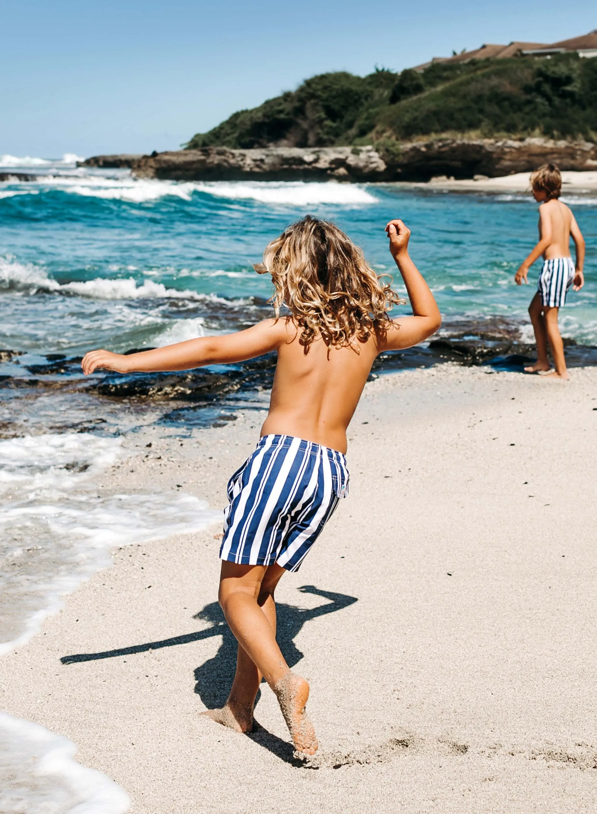 Navy Stripes - Kids Swim Trunks