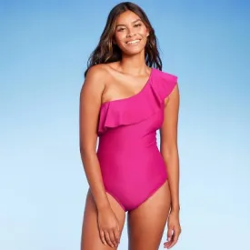 New - Kona Sol Women's Ruffle One Piece Swimsuit One Shoulder Swimwear