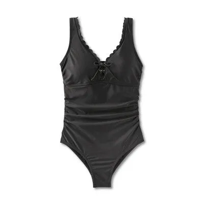 New - Kona Sol Women's Scallop Edge One Piece Swimsuit Full Coverage Swimwear