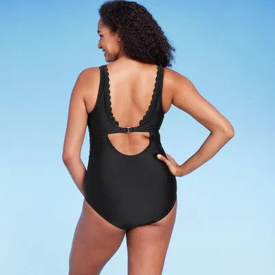 New - Kona Sol Women's Scallop Edge One Piece Swimsuit Full Coverage Swimwear