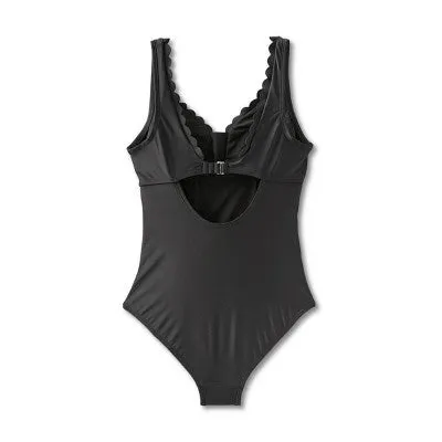 New - Kona Sol Women's Scallop Edge One Piece Swimsuit Full Coverage Swimwear