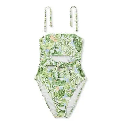 New - Shade & Shore Women's Bandeau One Piece Swimsuit Cut Out High Leg Swimwear