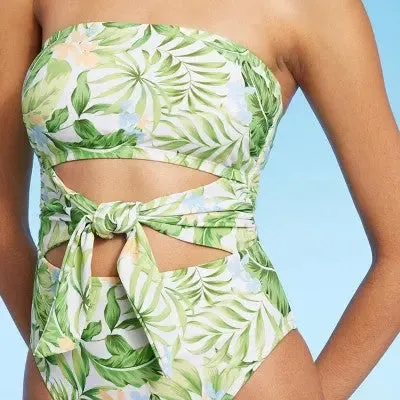 New - Shade & Shore Women's Bandeau One Piece Swimsuit Cut Out High Leg Swimwear