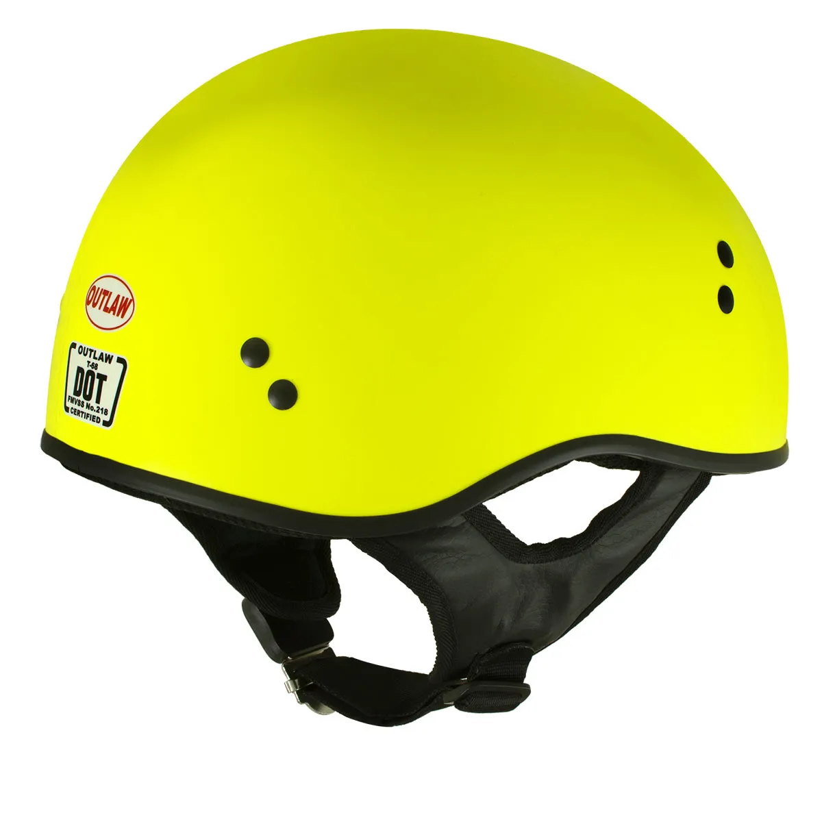 Outlaw T68 'The O.G.' Hi-Vis Yellow Advanced Motorcycle Skull Cap Half DOT Helmet