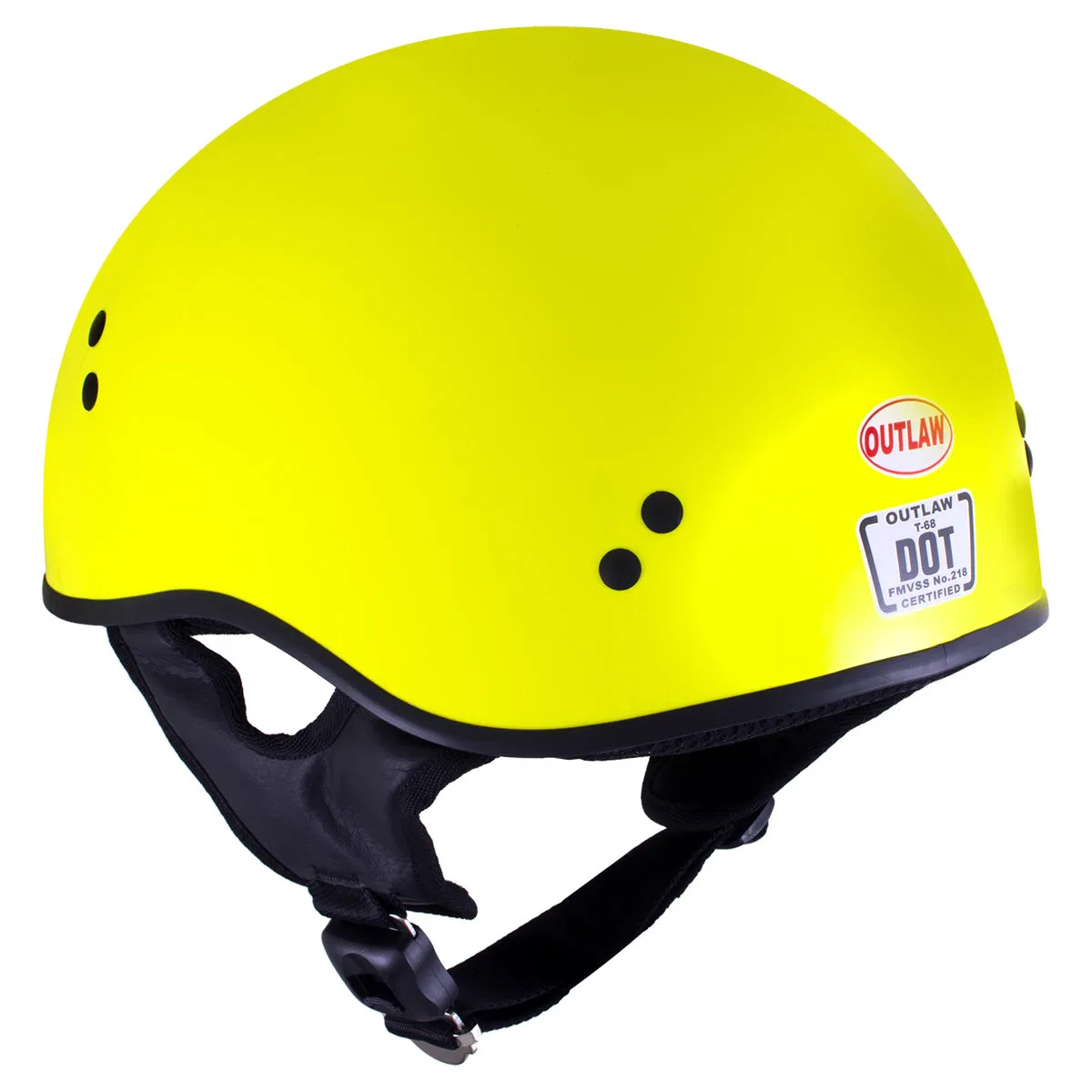 Outlaw T68 'The O.G.' Hi-Vis Yellow Advanced Motorcycle Skull Cap Half DOT Helmet